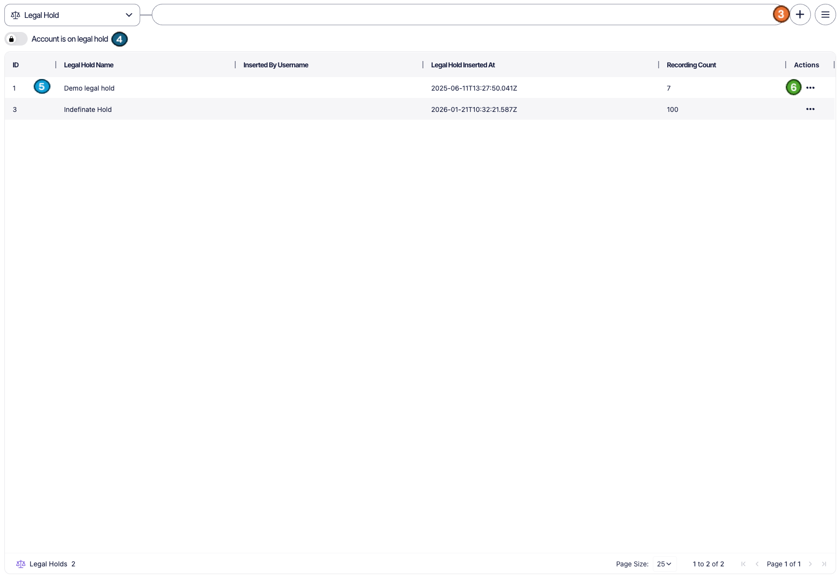 legalhold screen